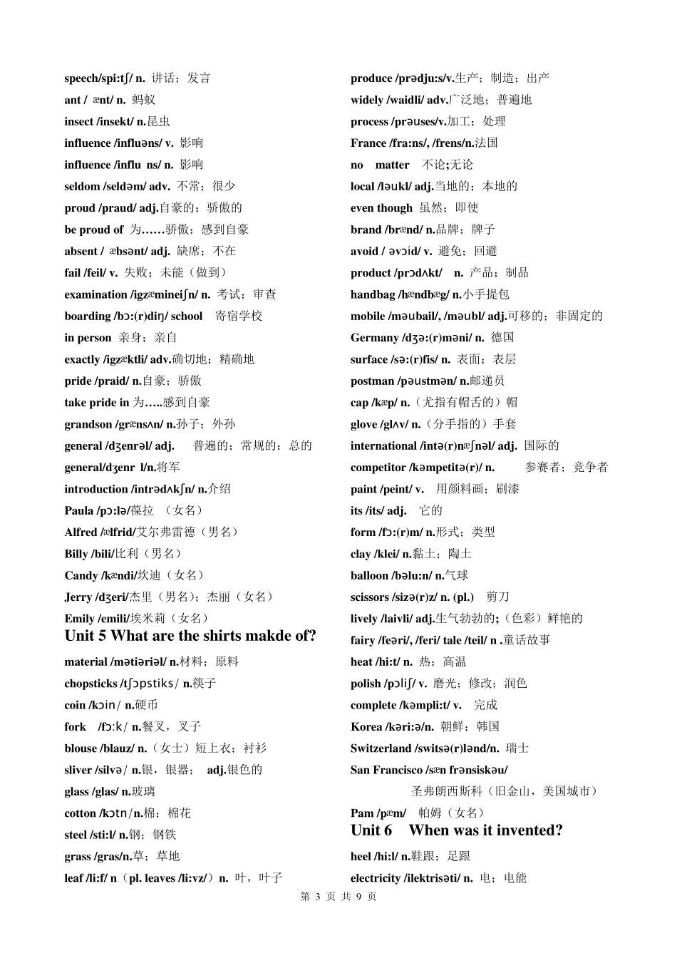 2014年九年级英语全册单词表人教版新目标英汉全(附音标)_第3页