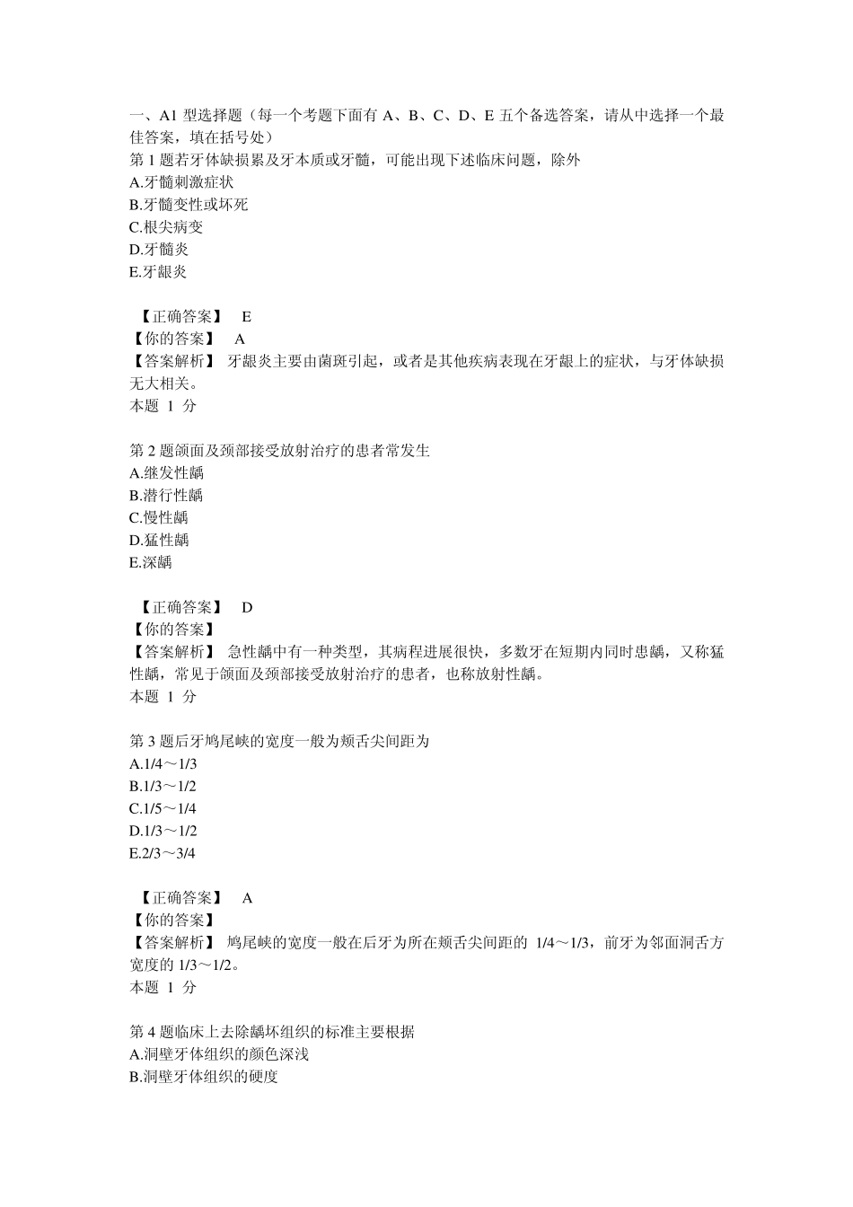 2014年口腔执业医师第二单元A1型题目整理_第1页