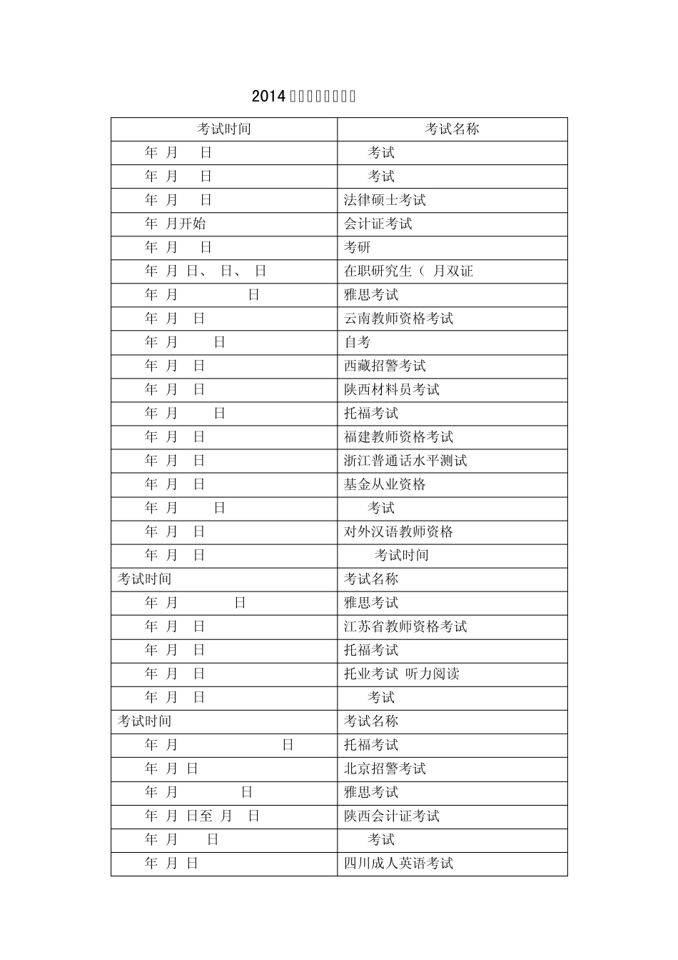 2014年各类考试时间大全_第1页