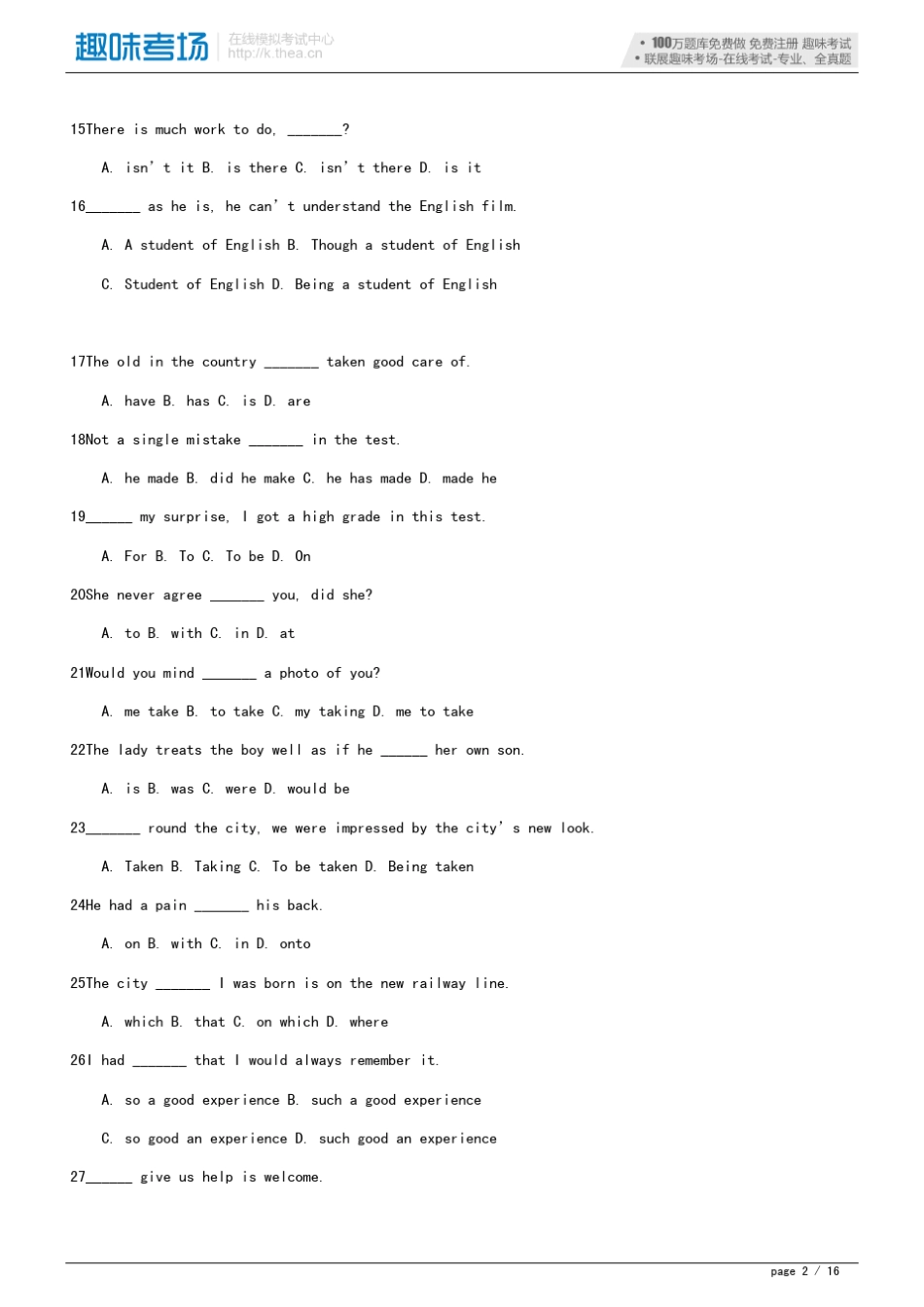2014年成人高考专升本英语模拟试题及答案四19185_第2页