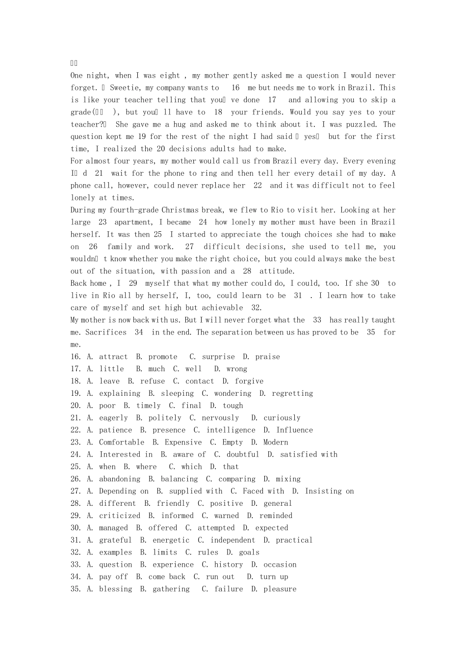 2014年普通高等学校招生全国统一考试英语试题(天津卷,含答案)_第2页