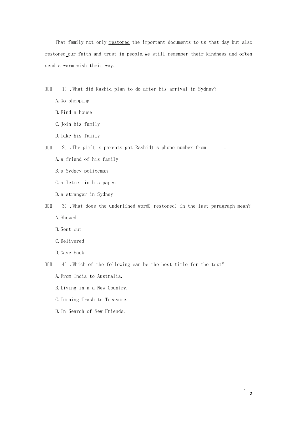 2014年普通高等学校招生全国统一考试英语试题(新课标II卷,解析版)_第2页