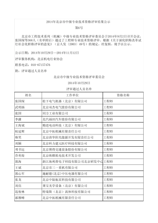 2014年机械专业中级职称评审结果