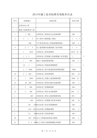 2014年水利水电工程施工技术标准目录