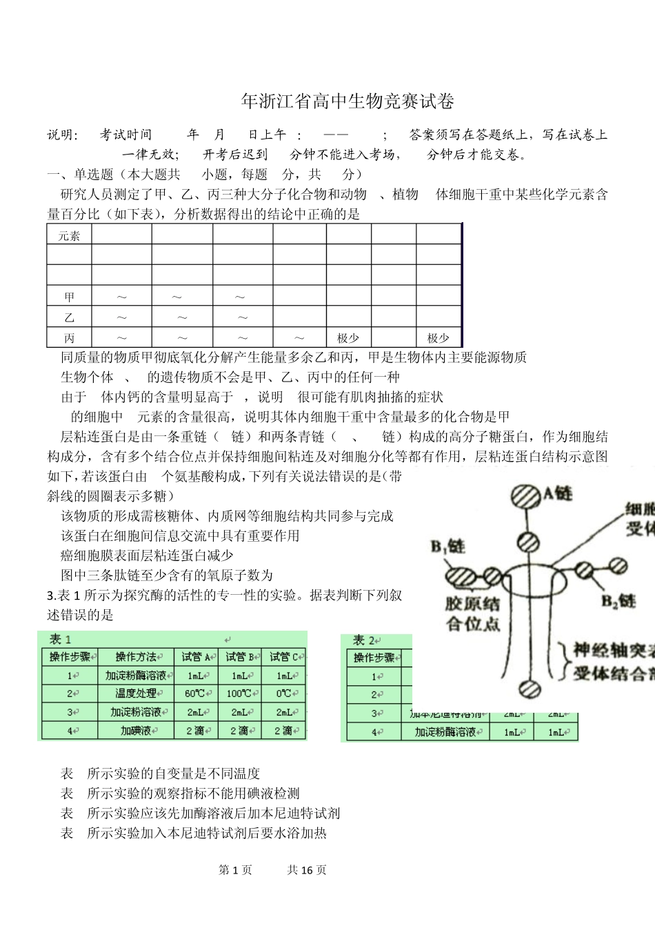 2014年浙江省高中生物竞赛试卷word版本超清晰版_第1页