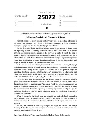 2014年美国大学生数学建模竞赛ICM(C题)一等奖