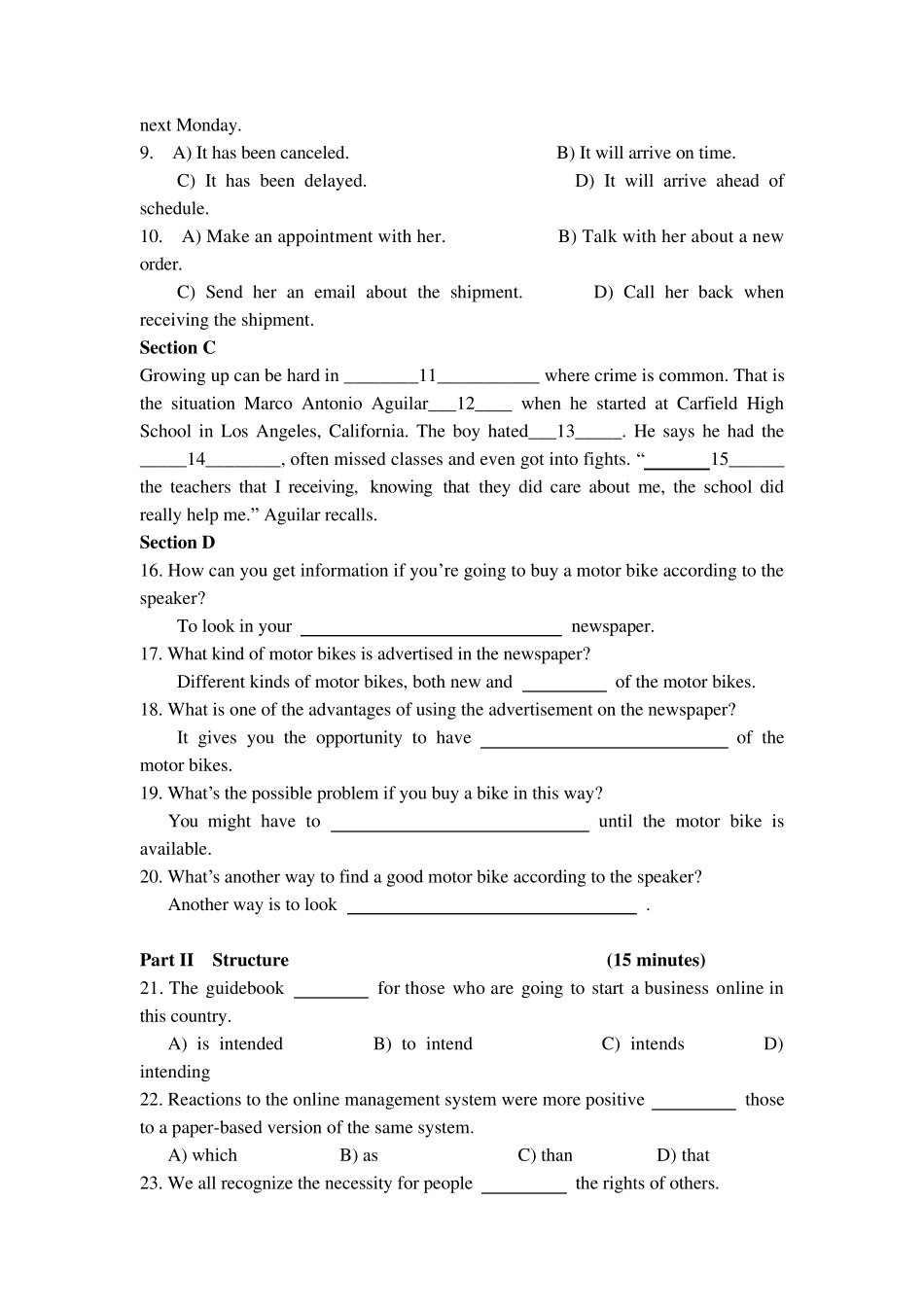 2014年至2015年高等学校英语应用能力考试A级B级真题及答案_第2页