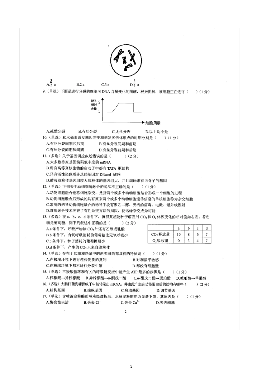 2014年辽宁省中学生生物学竞赛试题及答案_第2页