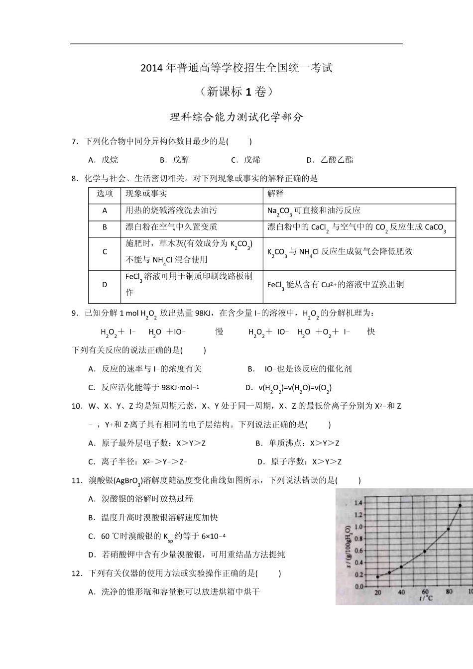 2014年高考新课标1理综化学试题_第1页
