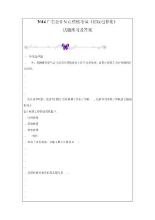 2014广东会计从业资格考试《初级电算化》试题练习及答案