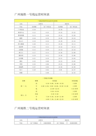 2014广州地铁线路运营时间表(含六号线)