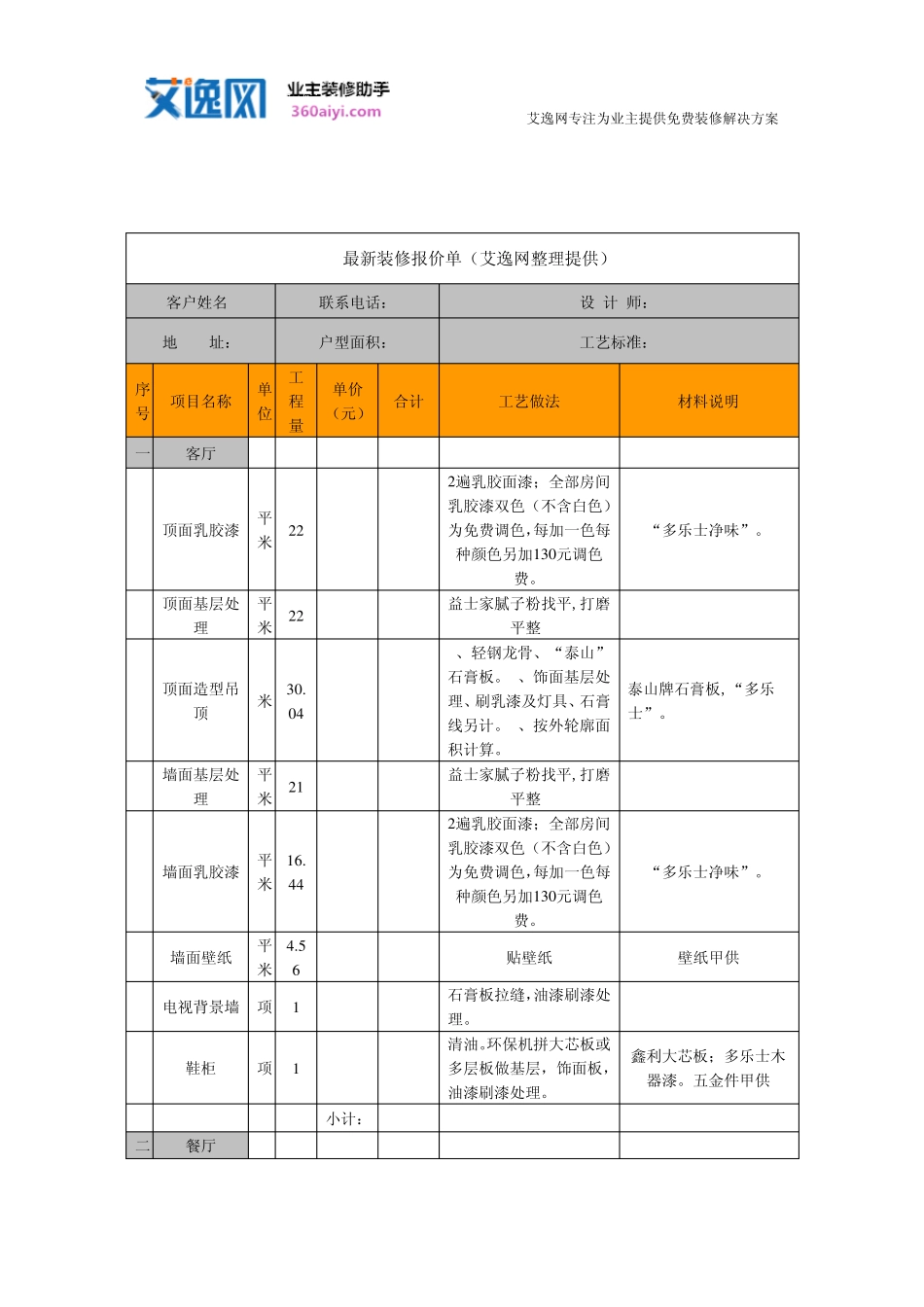 2014最新装修报价单_第2页