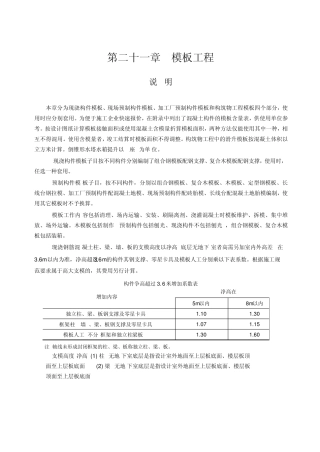 2014江苏建筑与装饰工程计价表第二十一章模板工程(说明及计算规则)