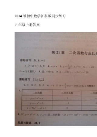 2014版初中数学沪科版九年级上册同步练习答案