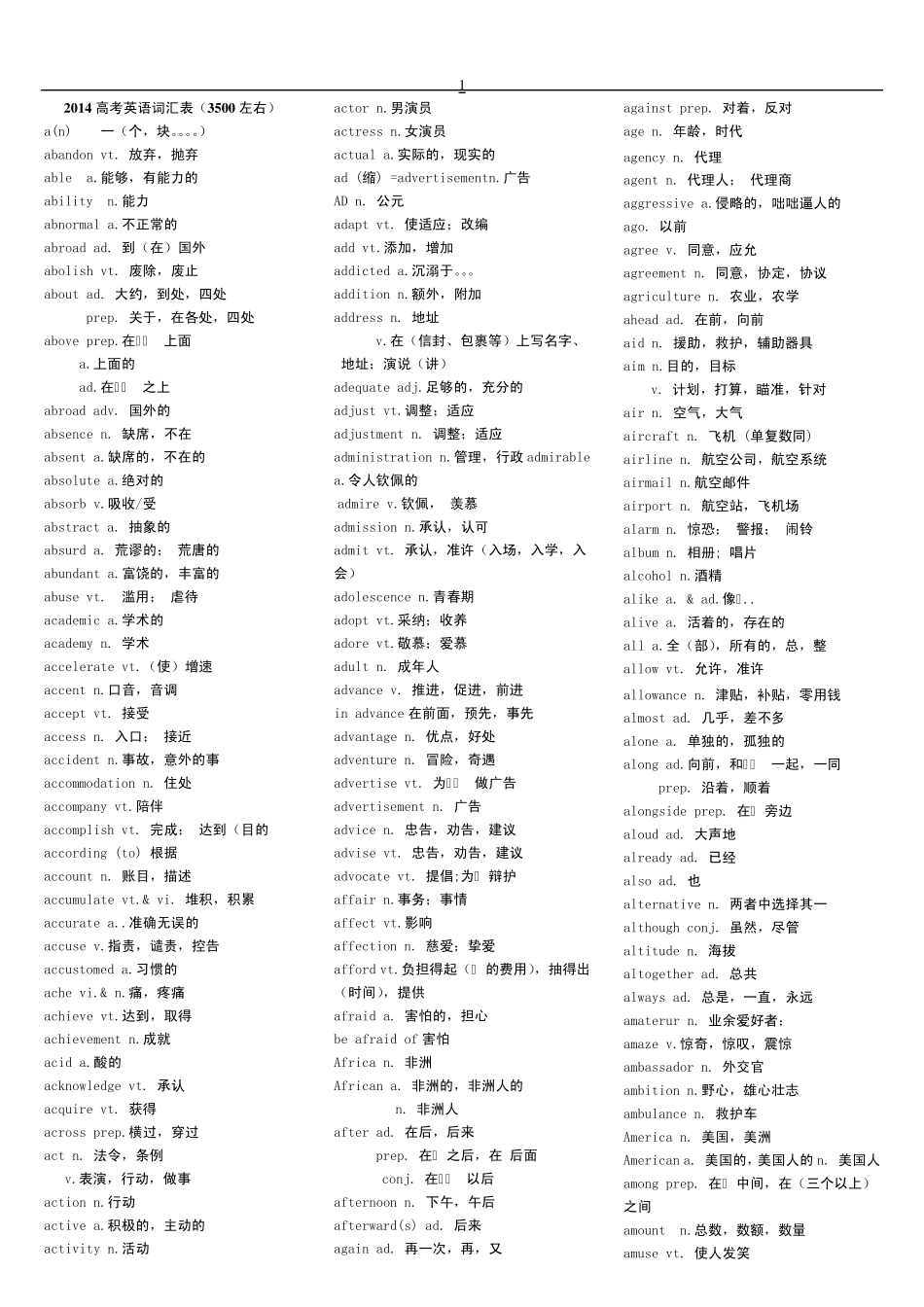 2014级高考词汇表3500词_第1页