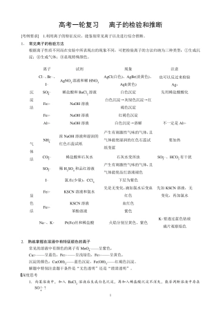 2014高三专题复习离子共存、离子的检验和推断