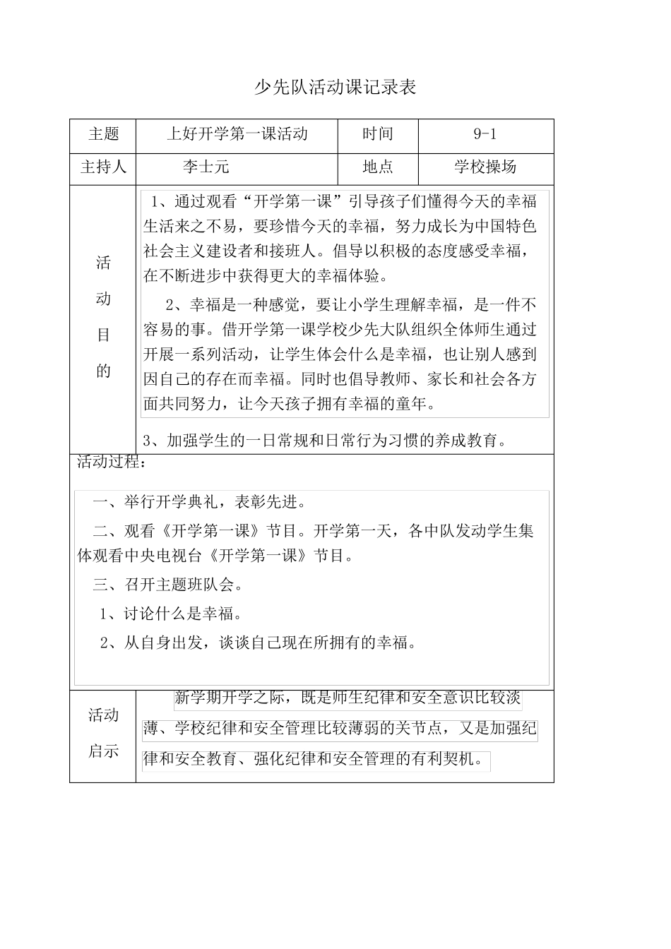 20152016上学期少先队活动记录表_第1页