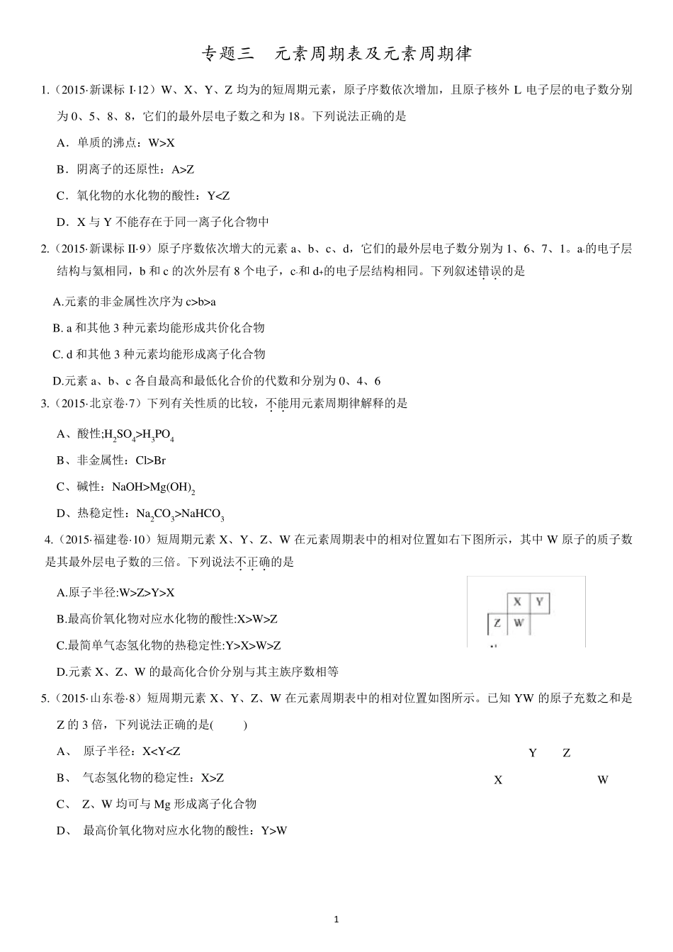 20152018年元素周期表高考真题_第1页