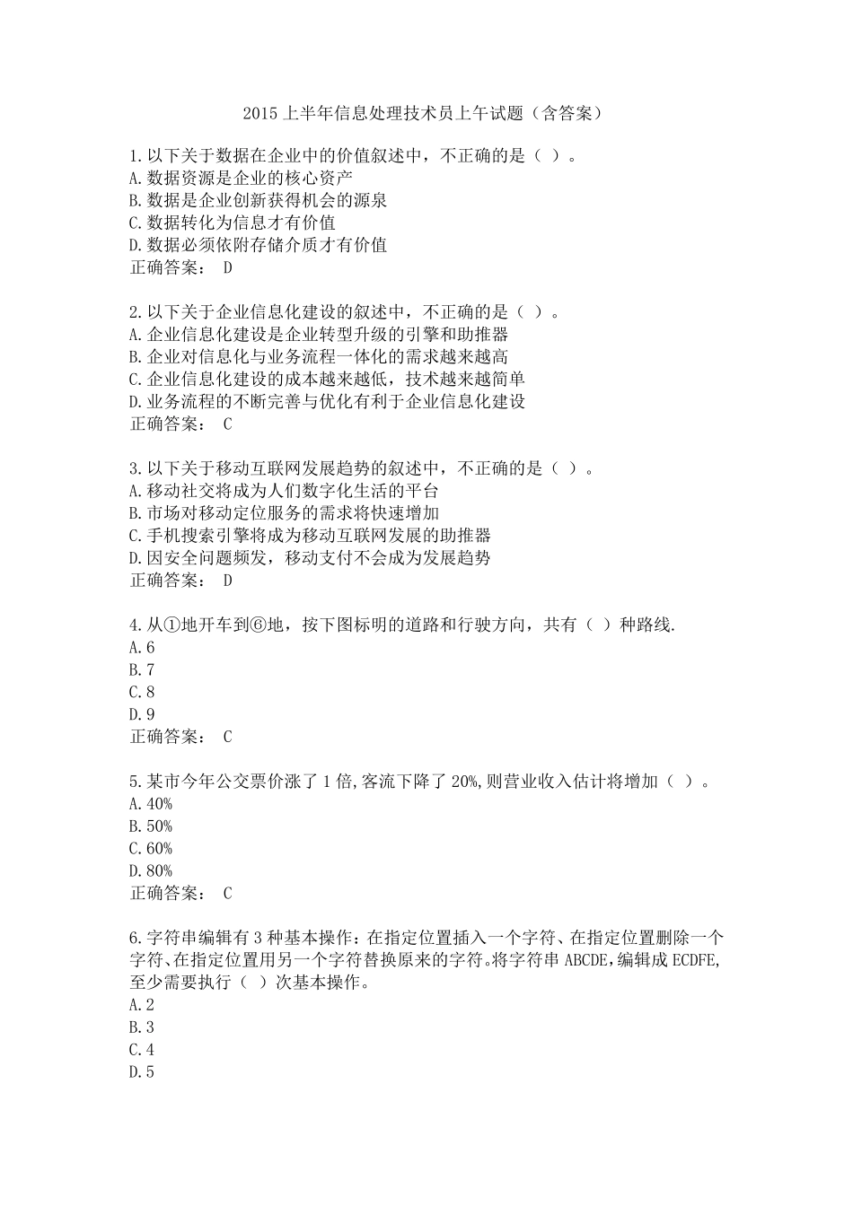 2015上半年信息处理技术员上午试题_第1页