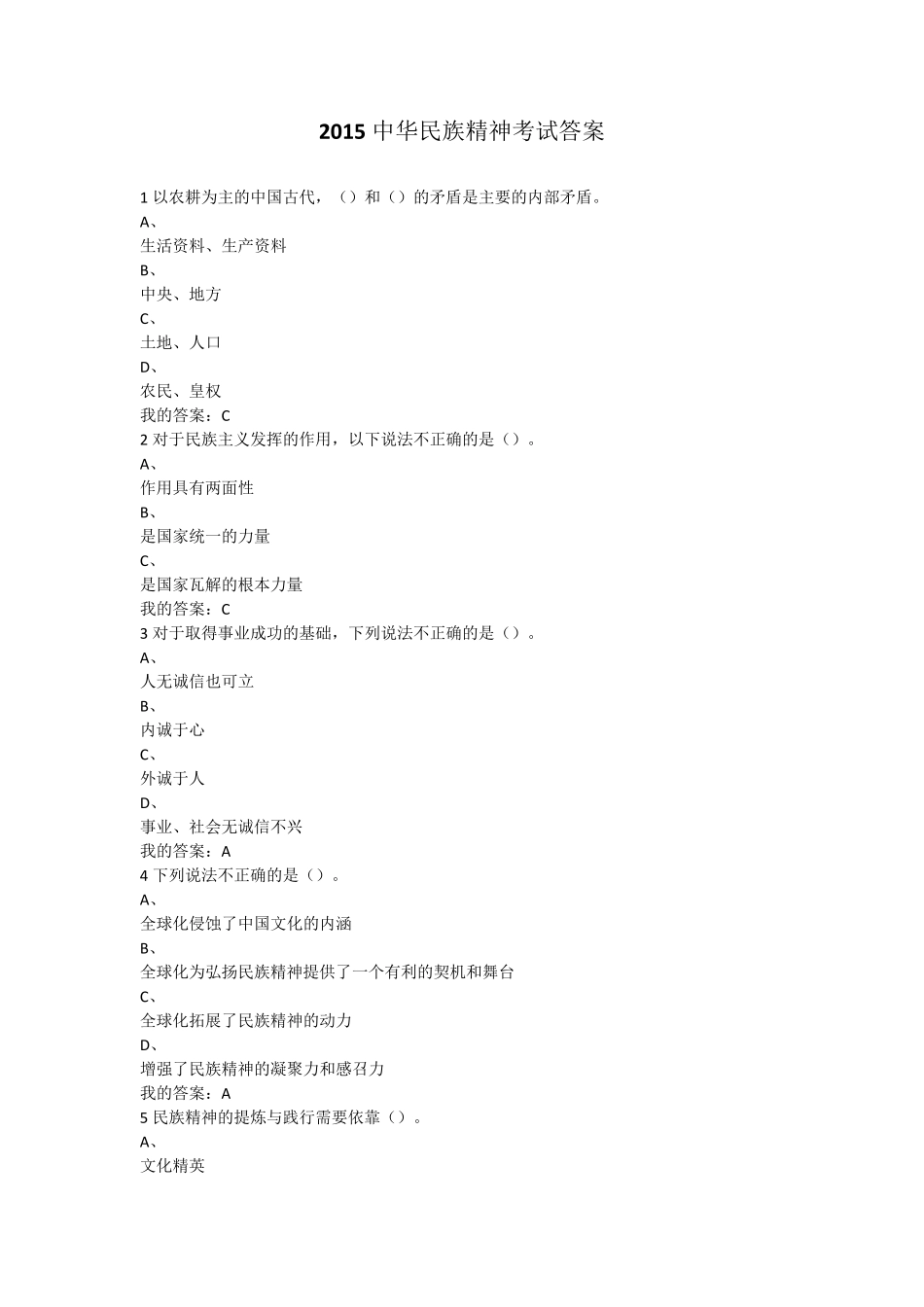 2015中华民族精神考试答案_第1页