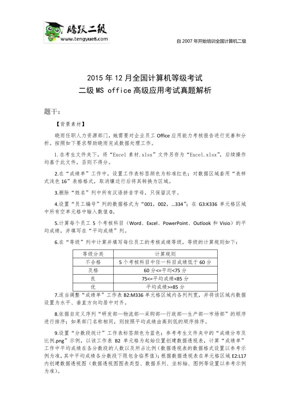 2015年12月全国计算机等级考试二级MSoffice高级应用考试真题解析_第1页