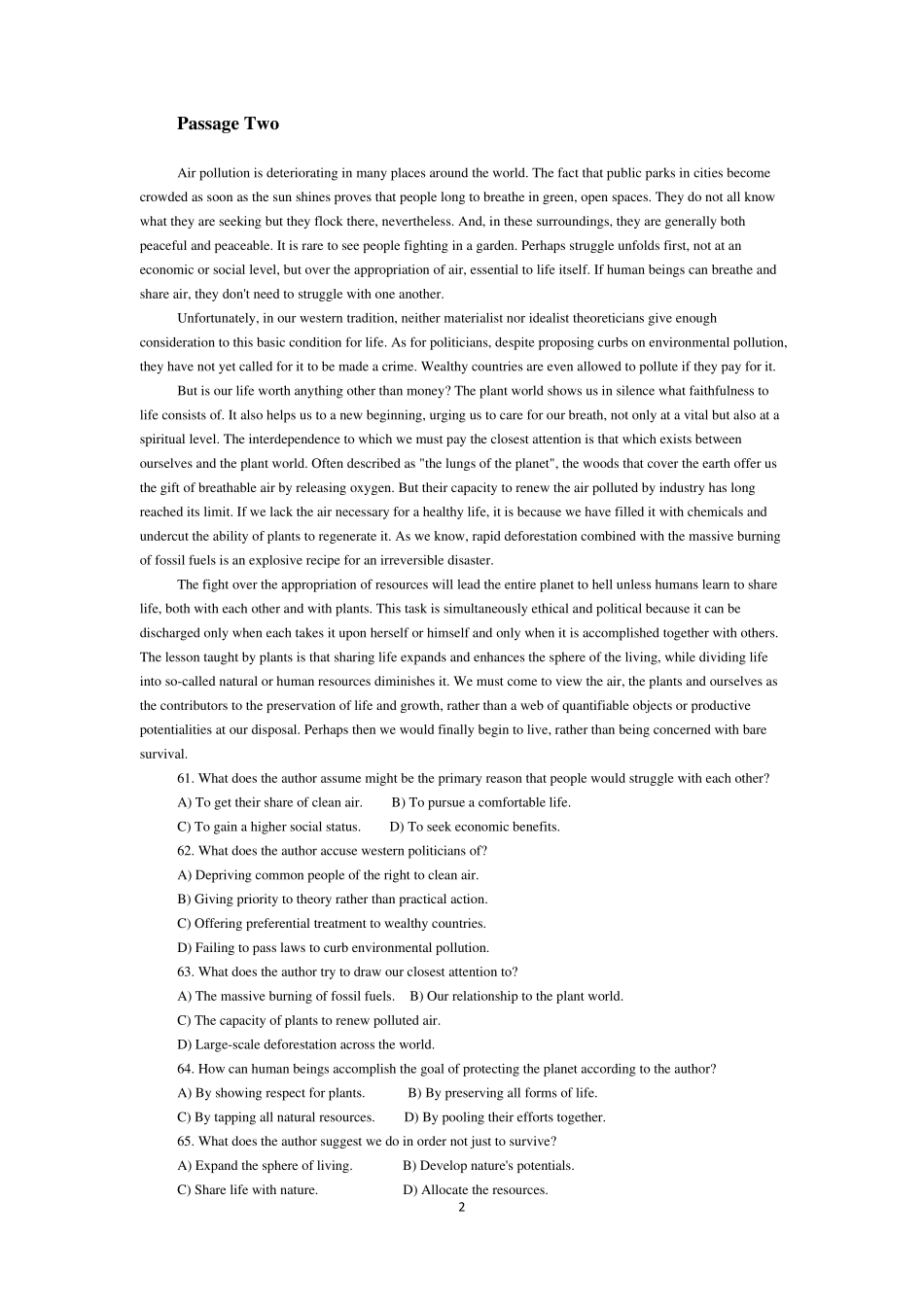 2015年6月12月英语六级阅读理解真题及答案(共六套)_第2页