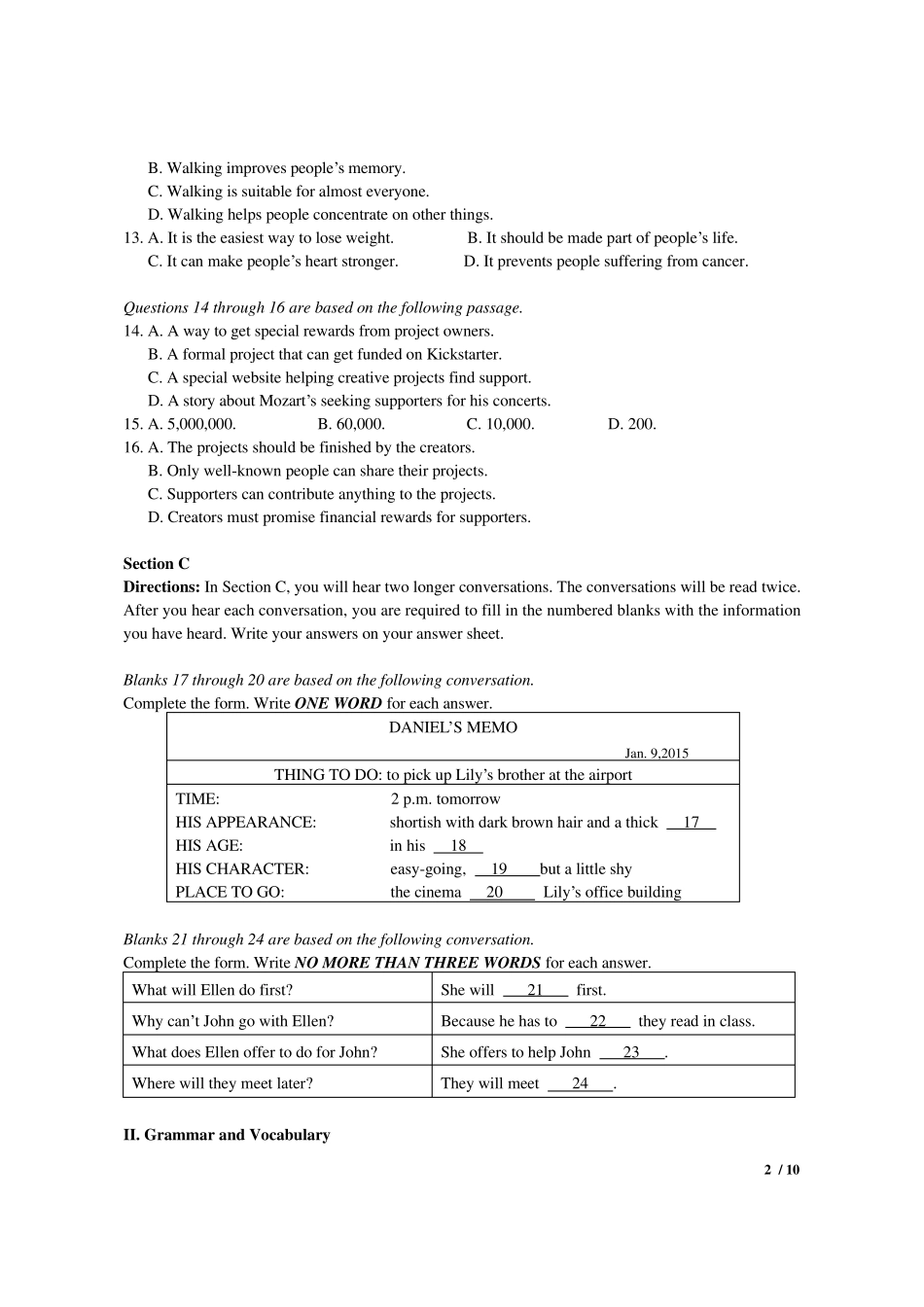 2015年上海市崇明县高三英语一模测试卷_第2页