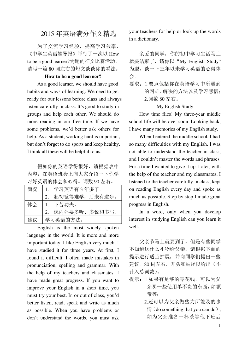 2015年中考英语满分作文_第1页