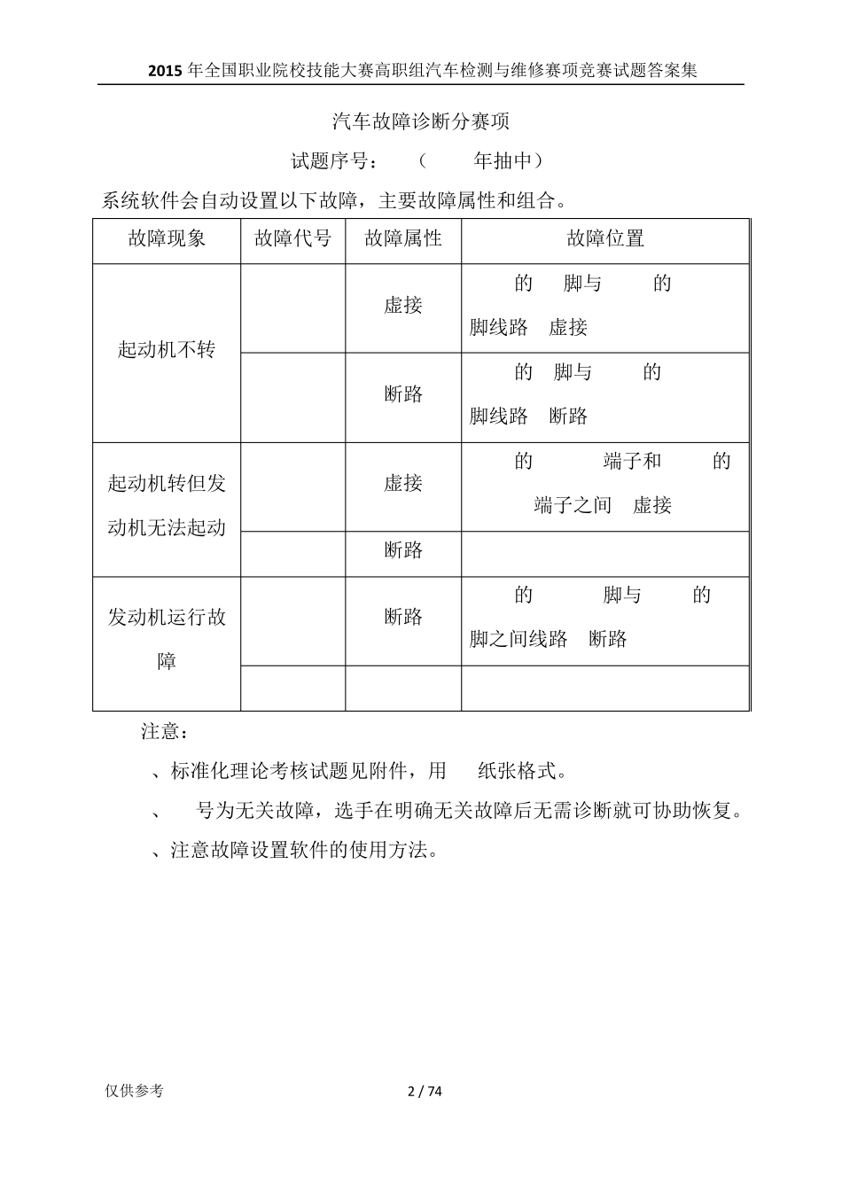 2015年全国职业院校技能大赛高职组汽车检测与维修赛项竞赛试题答案集_第2页