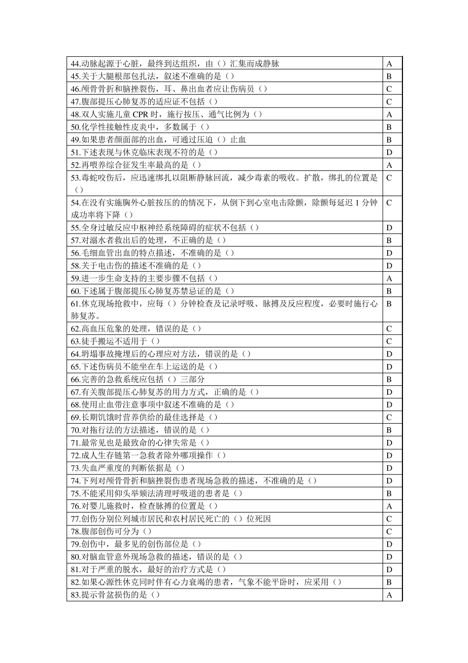 2015年公共课程《实用急救技术》试题答案_第2页