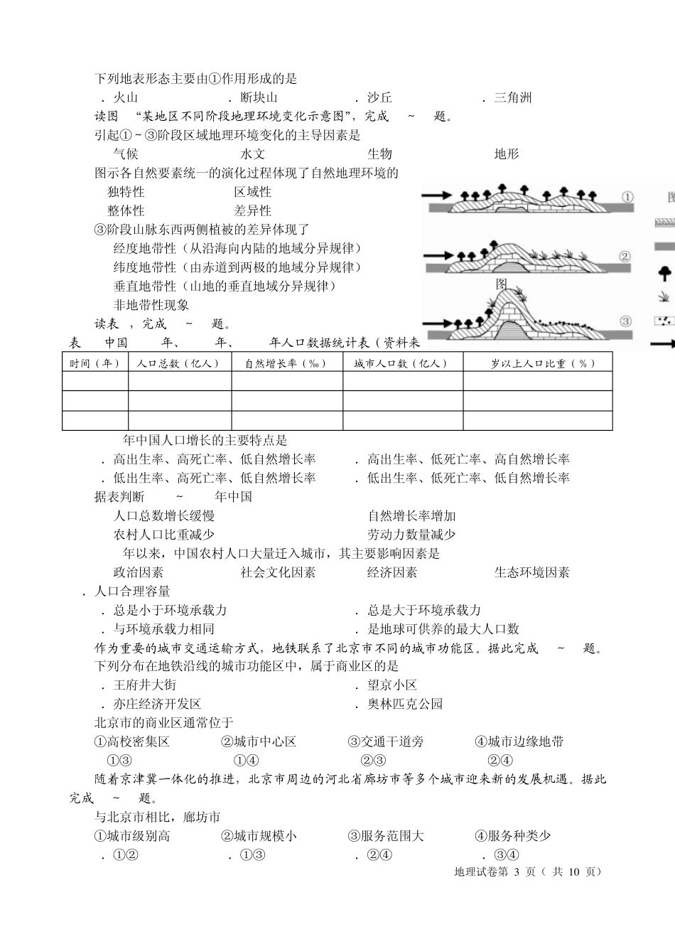 2015年北京市春季普通高中会考地理试题及其答案_第3页