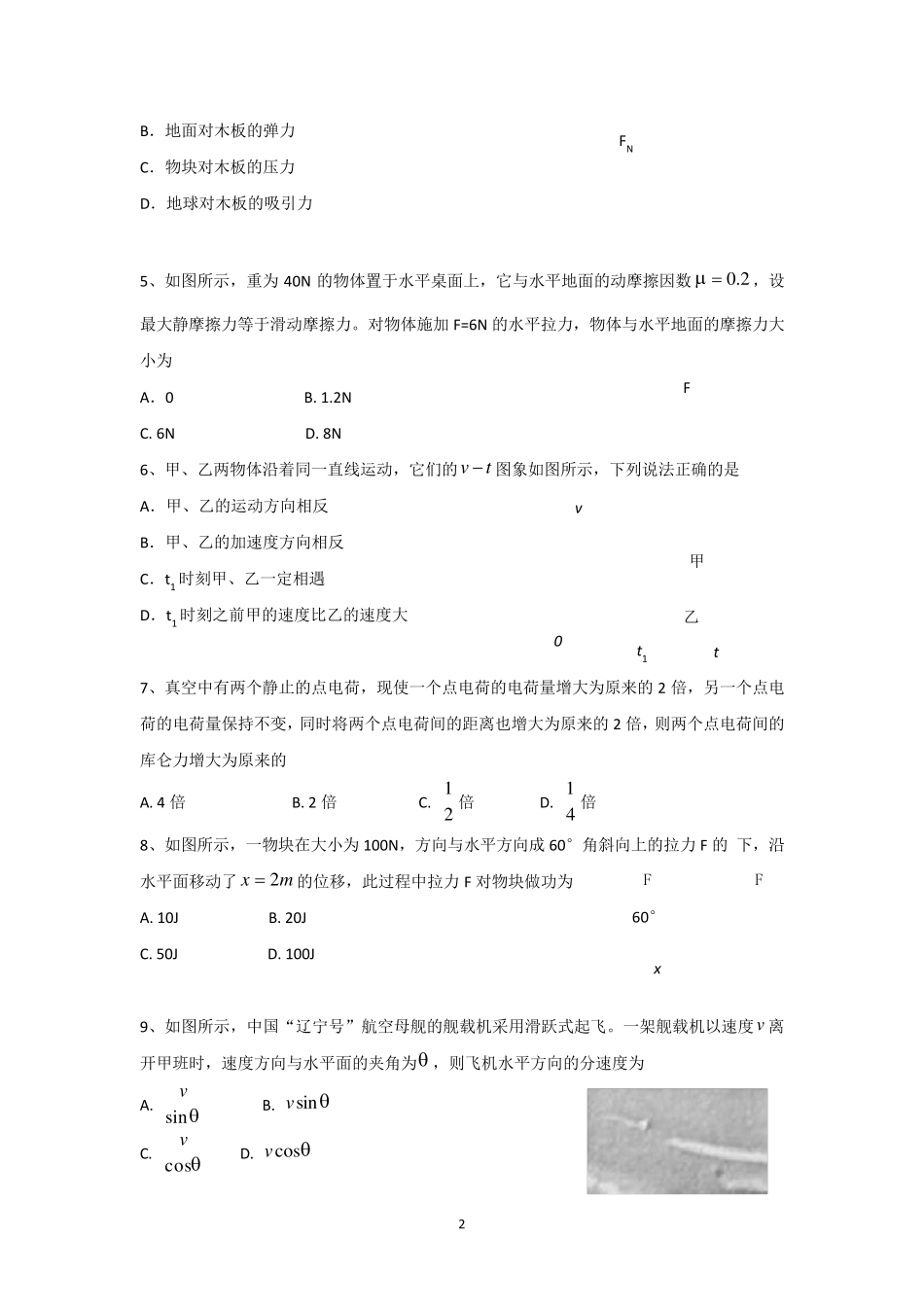 2015年天津市高中会考物理试题及答案_第2页