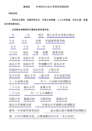 2015年惠州市惠城区中心区小学学区图
