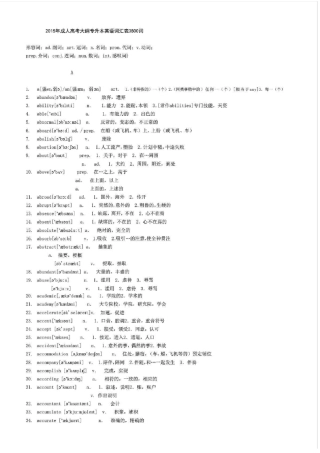 2015年成人高考专科起点升本科英语词汇表3800词