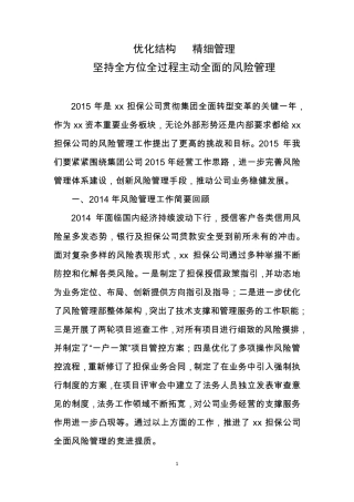 2015年担保公司风险管理工作思路