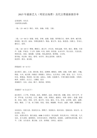 2015年最新艺人(明星出场费)及代言费最新报价单