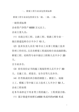 2015年桥梁工程专业承包资质新标准