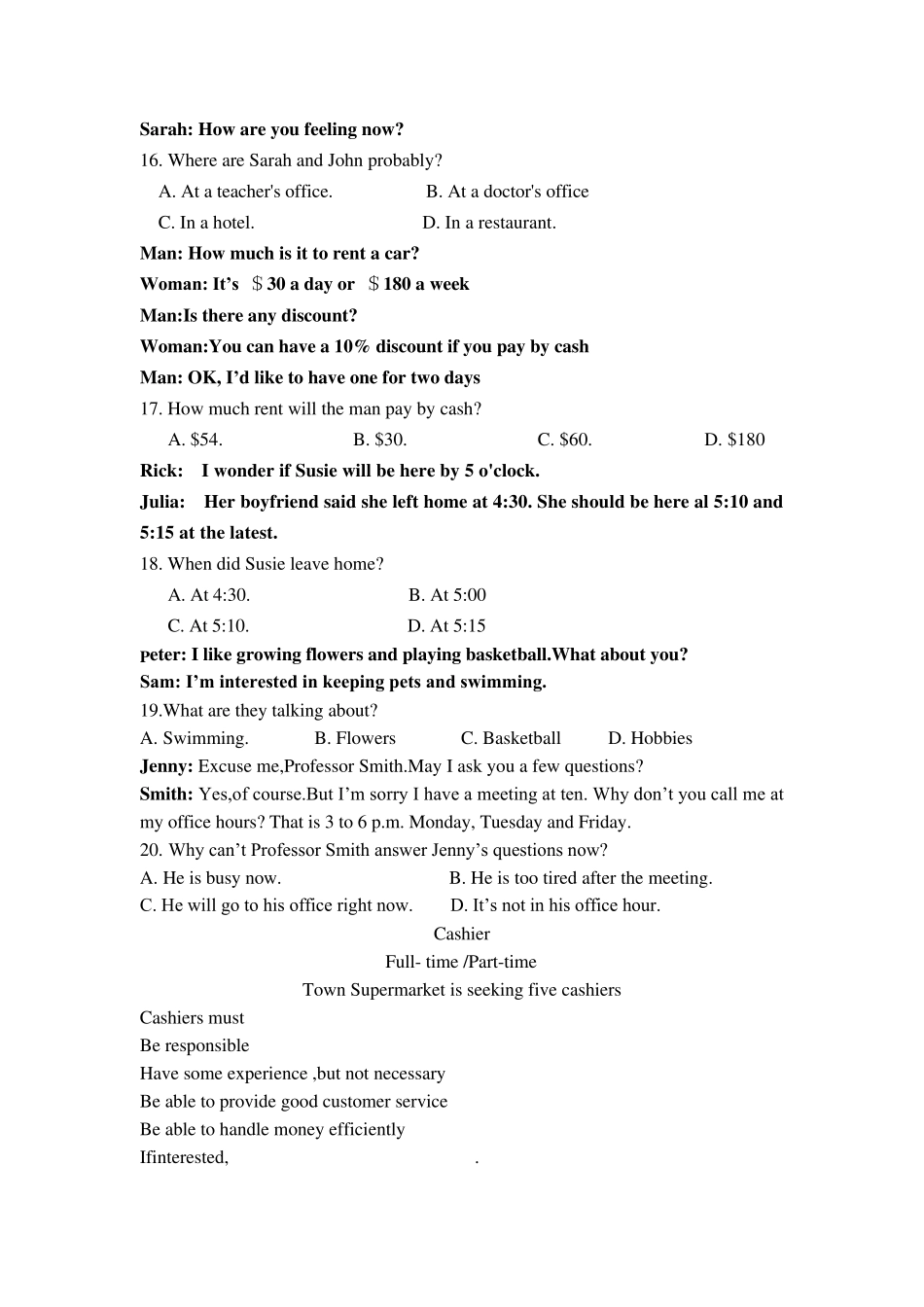 2015年江苏对口单招英语试卷(word版,含答案)_第3页