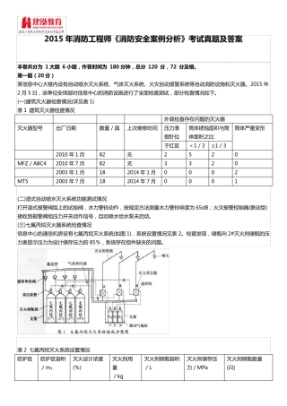 2015年注册消防工程师《消防安全案例分析》考试真题及答案
