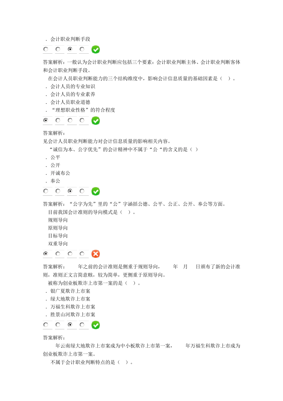 2015年甘肃会计人员继续教育《会计诚信与会计职业判断》题库7套_第2页