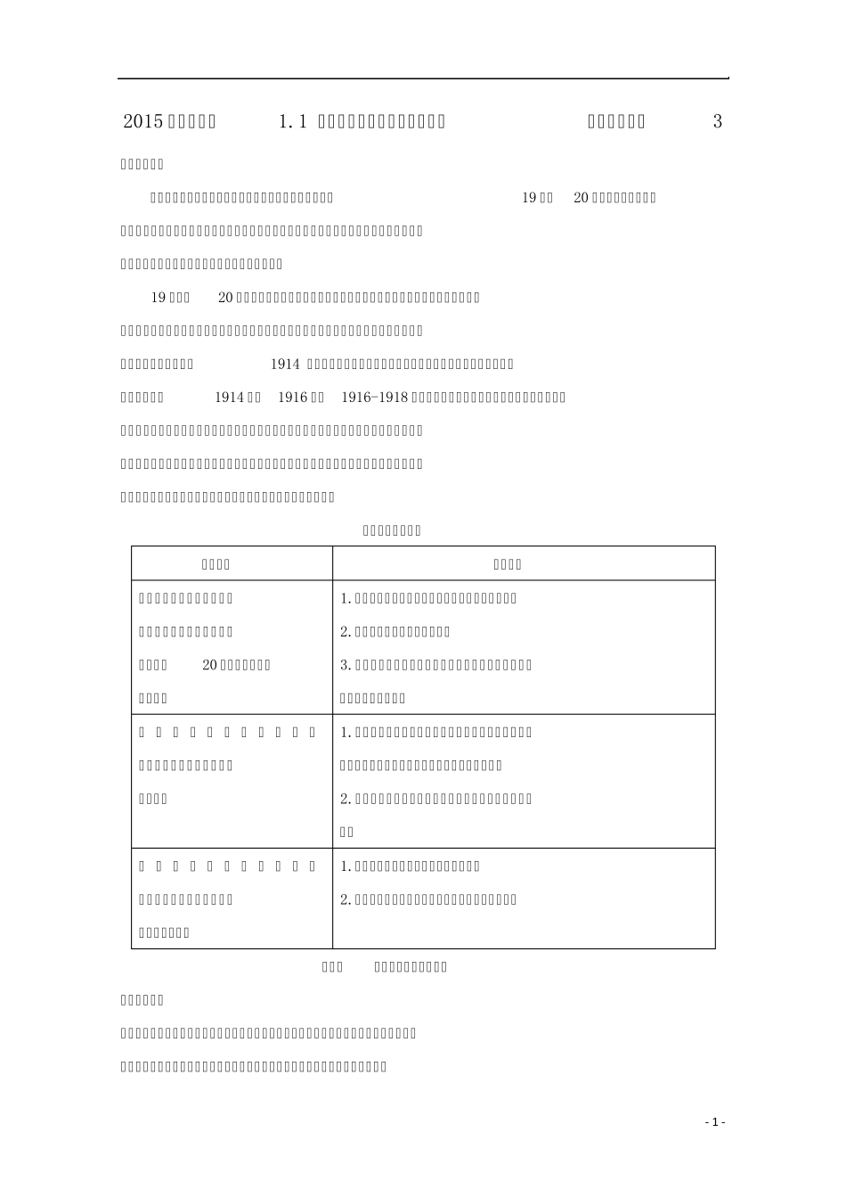 2015年高中历史1.1第一次世界大战的爆发教学案新人教版选修3_第1页