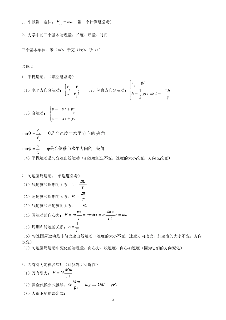 2015年高中物理会考必记必背公式知识点_第2页
