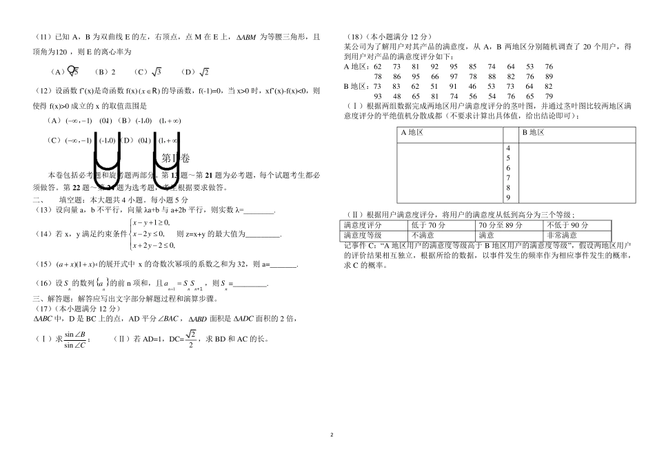 2015年高考新课标全国二卷数学理科(word版)(已排版)_第2页