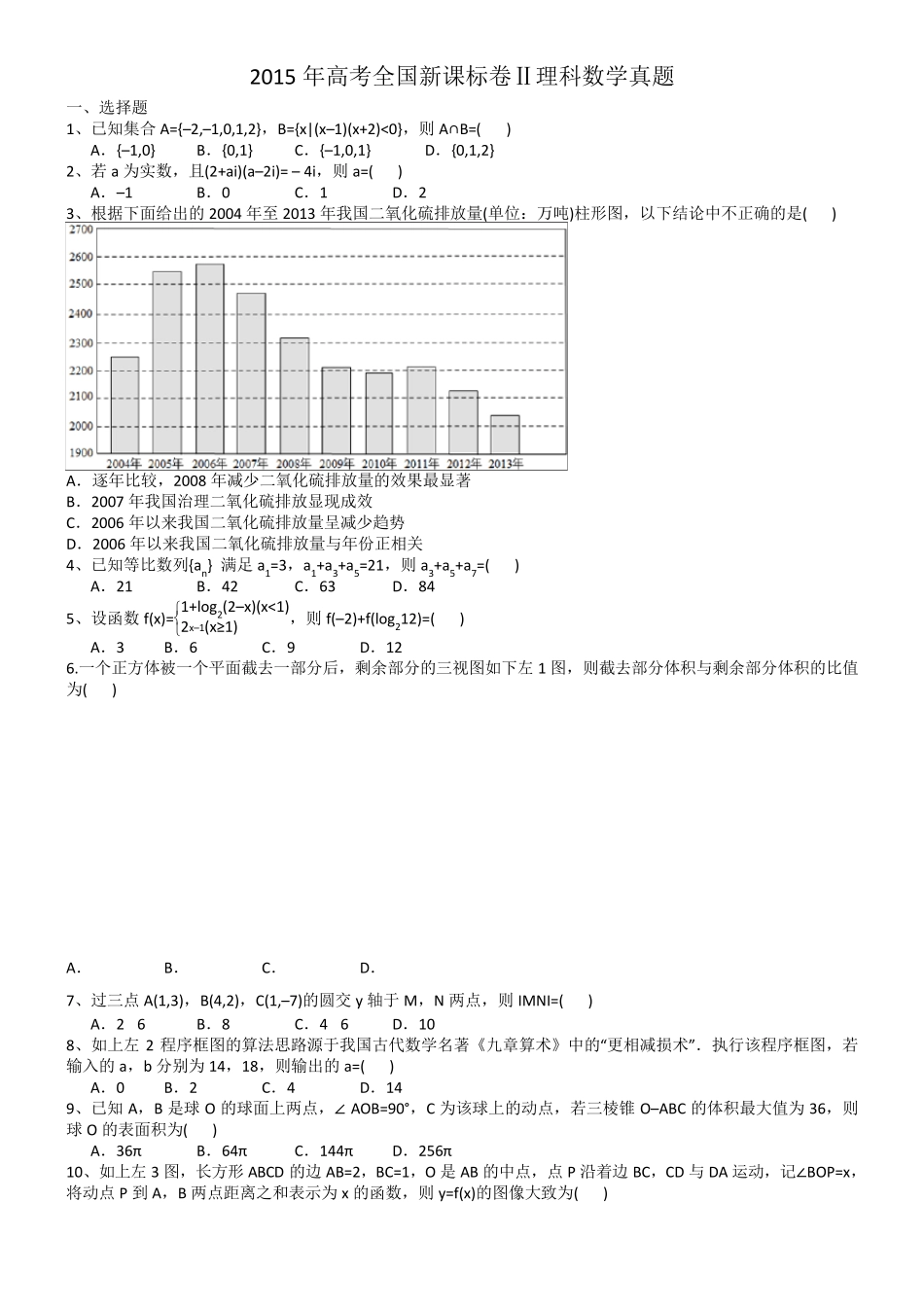 2015年高考理科数学试题全国卷2及解析word完美版_第1页