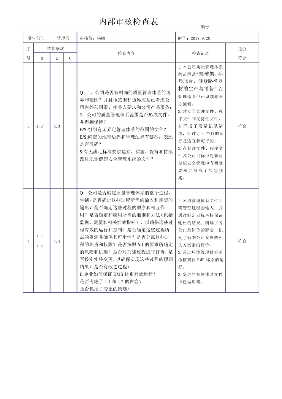 2015新版三体系内审检查表_第2页