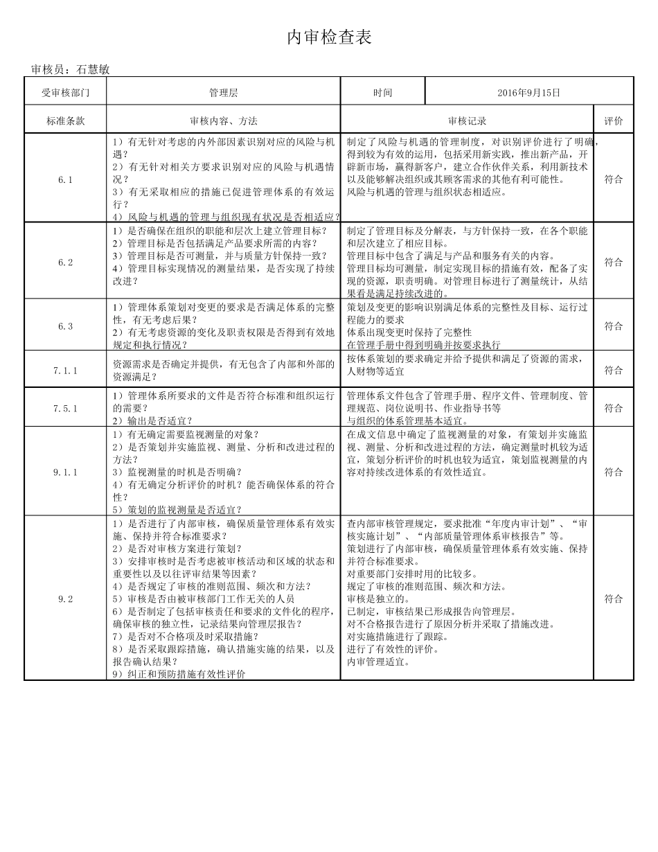 2015新版体系内审检查表_第2页