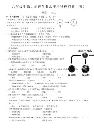 2015深圳初二会考生物地理合卷模拟题