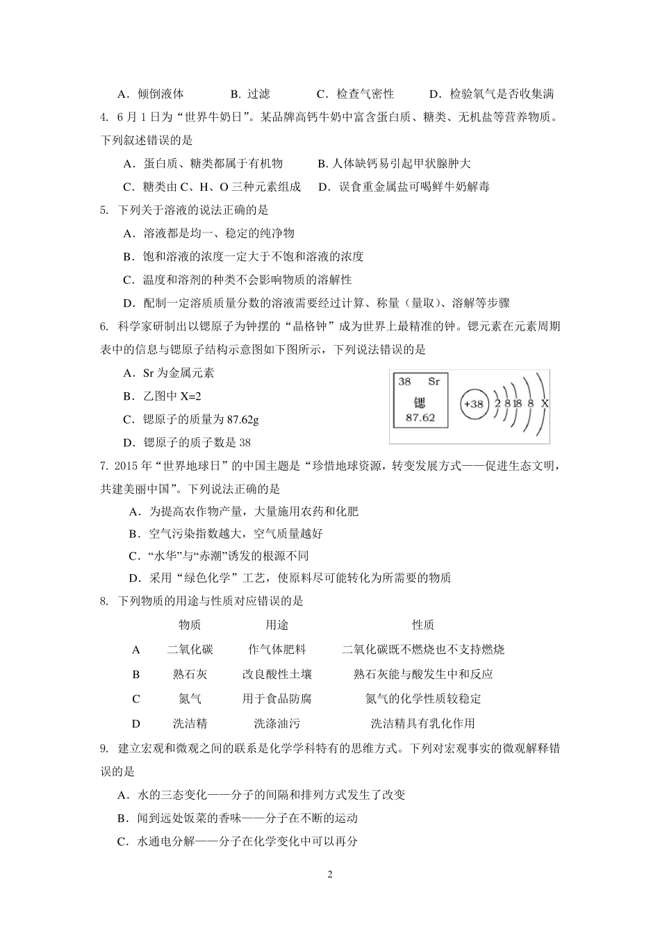 2015烟台中考化学试题与答案_第2页