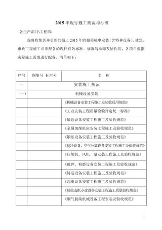 2015现行工程标准及规范
