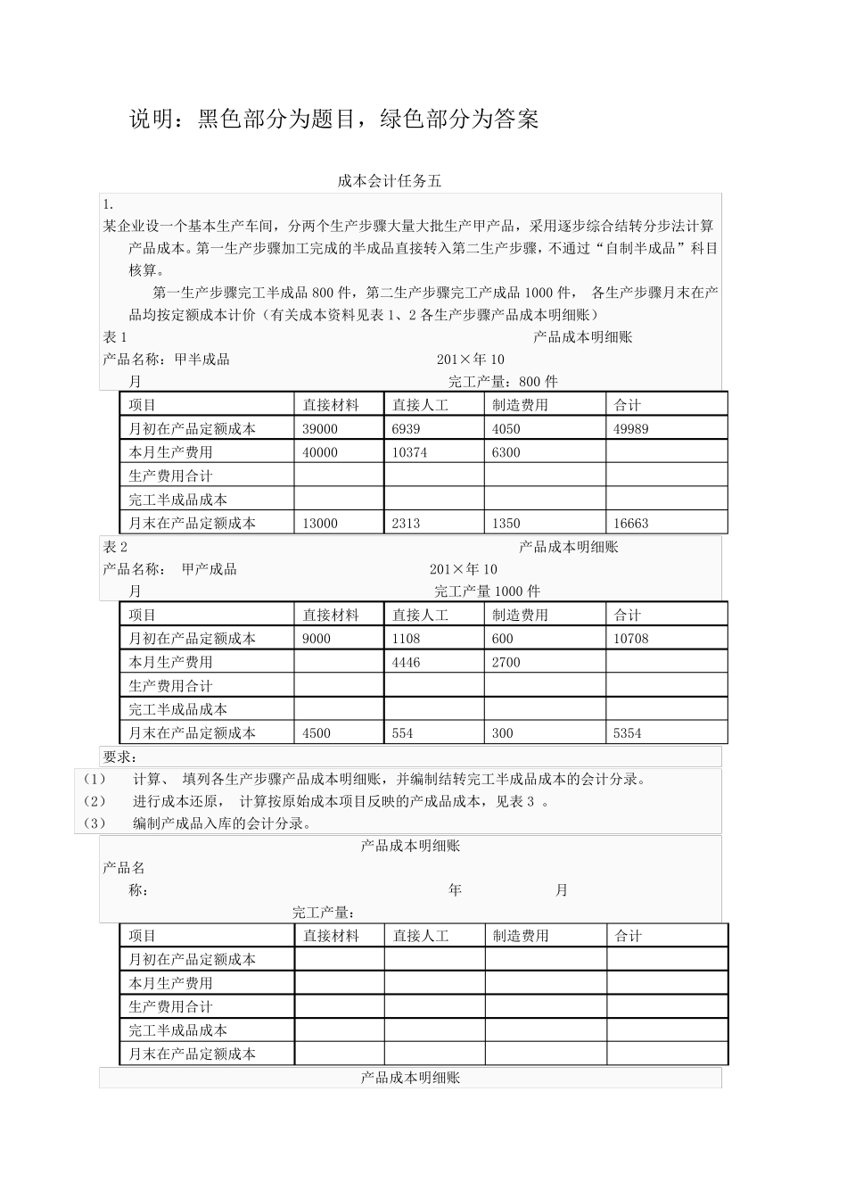 2015电大会计专科成本会计形考任务答案_第1页